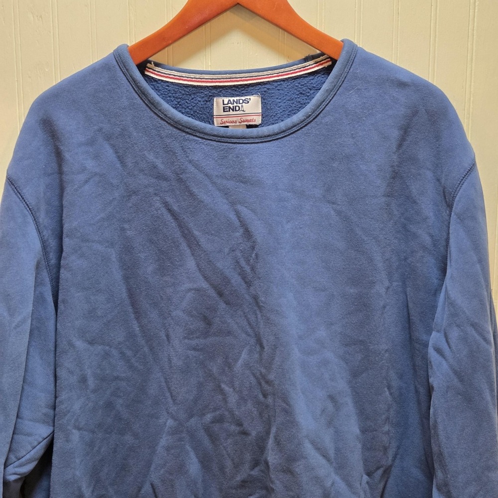 Lands'‎ End Sweatshirt Mens 2XL Blue Serious Sweats Fleece Crewneck Pullover